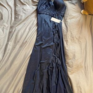 Elegant Navy Blue Strapless Gown